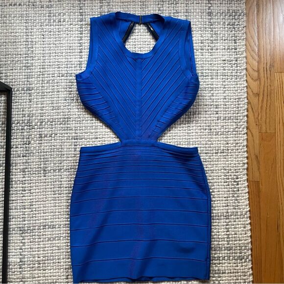 NWOT Herve Leger Cobalt Blue Cutout Bandage Mini Dress Large - Picture 3 of 9